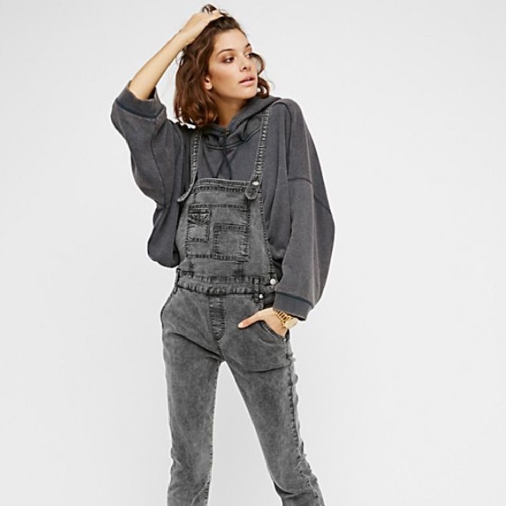 free people washed denim overalls